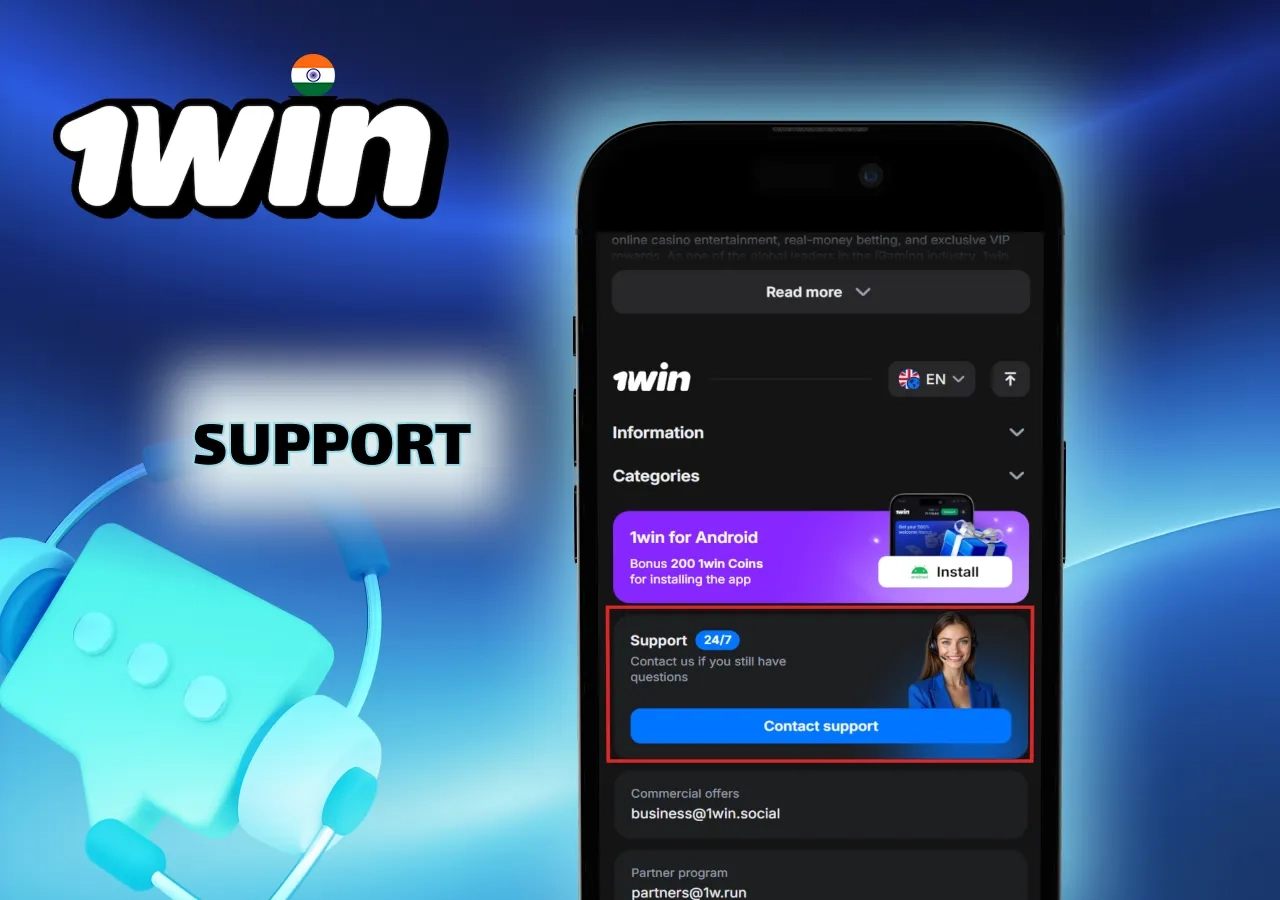 1Win India customer support — live chat and help channels