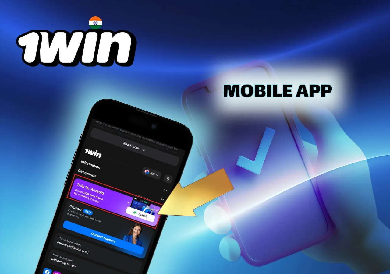 1Win India mobile app — casino and sports betting on smartphone